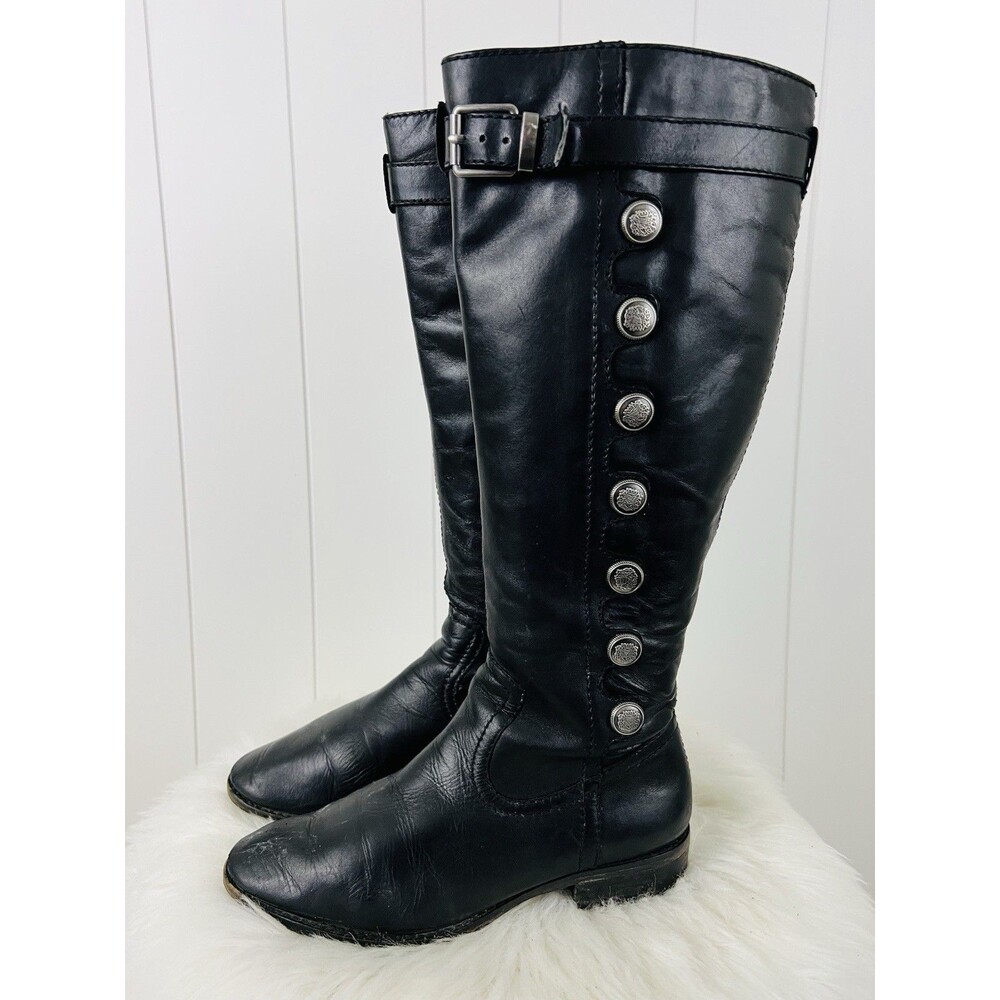 Arturo Chiang Goodyear Black Leather Studded Knee High Riding Boots Moto Size 7